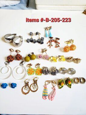 19 Pair of clip on Earrings, items # B-205-223, . wt. 207 grams.